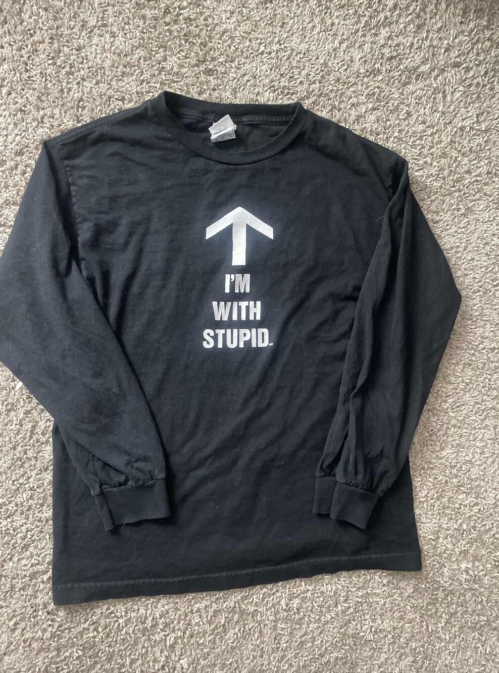Black Long-Sleeve Graphic Tee - "I'm With Stupid"